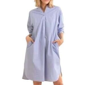 Mer Sea Blue Pinstripe Shirt Dress Size S/M